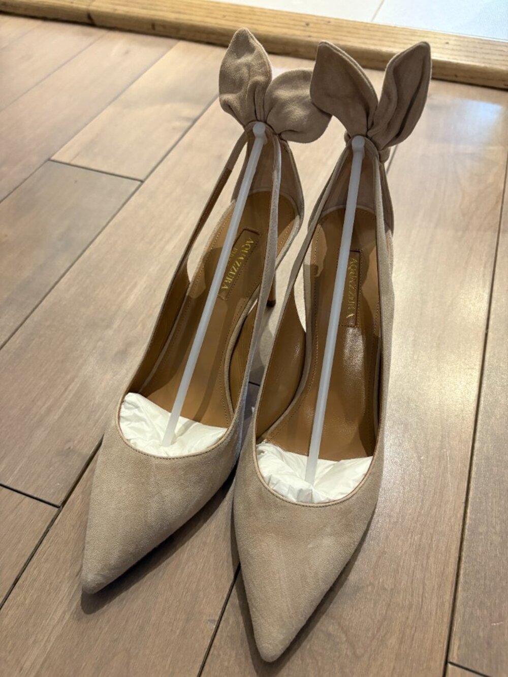 Aquazzura Women's Beige Bow Tie Pump 85 - Picture 3 of 12